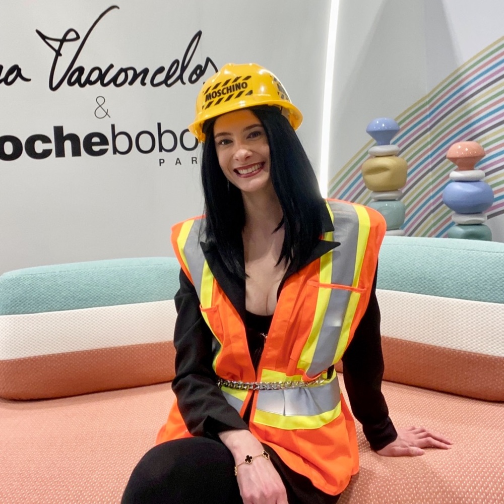 Moschino costume. Construction helmet and vest